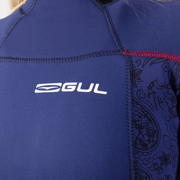 2025 Gul Dames Response 3/2mm Gbs Rug Ritssluiting Wetsuit RE1232-C1 - Blue / Paisley